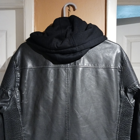 Express Men's Leather Motorcycle Jacket w/Hoodie Insert. Size L - Picture 16 of 16